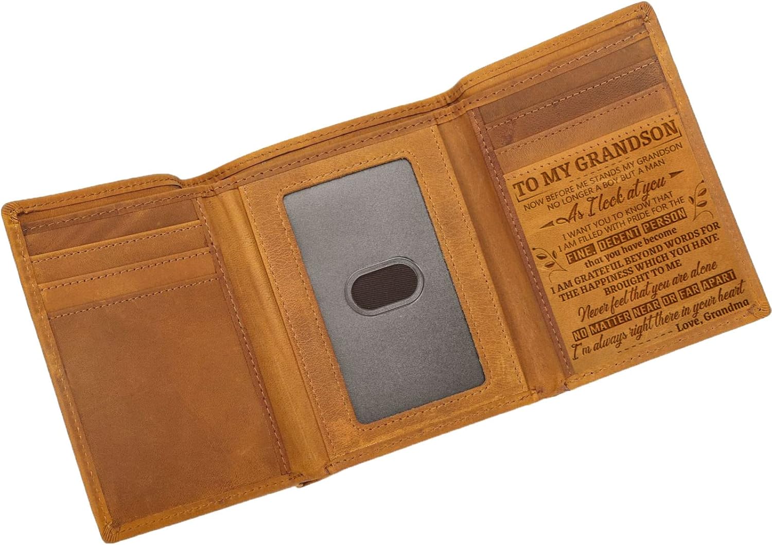Engraved Leather Wallets for Grandson Tri-fold Wallet for Men Gifts To My Grandson from Grandma Nana (I'm Always Right There from Grandma)