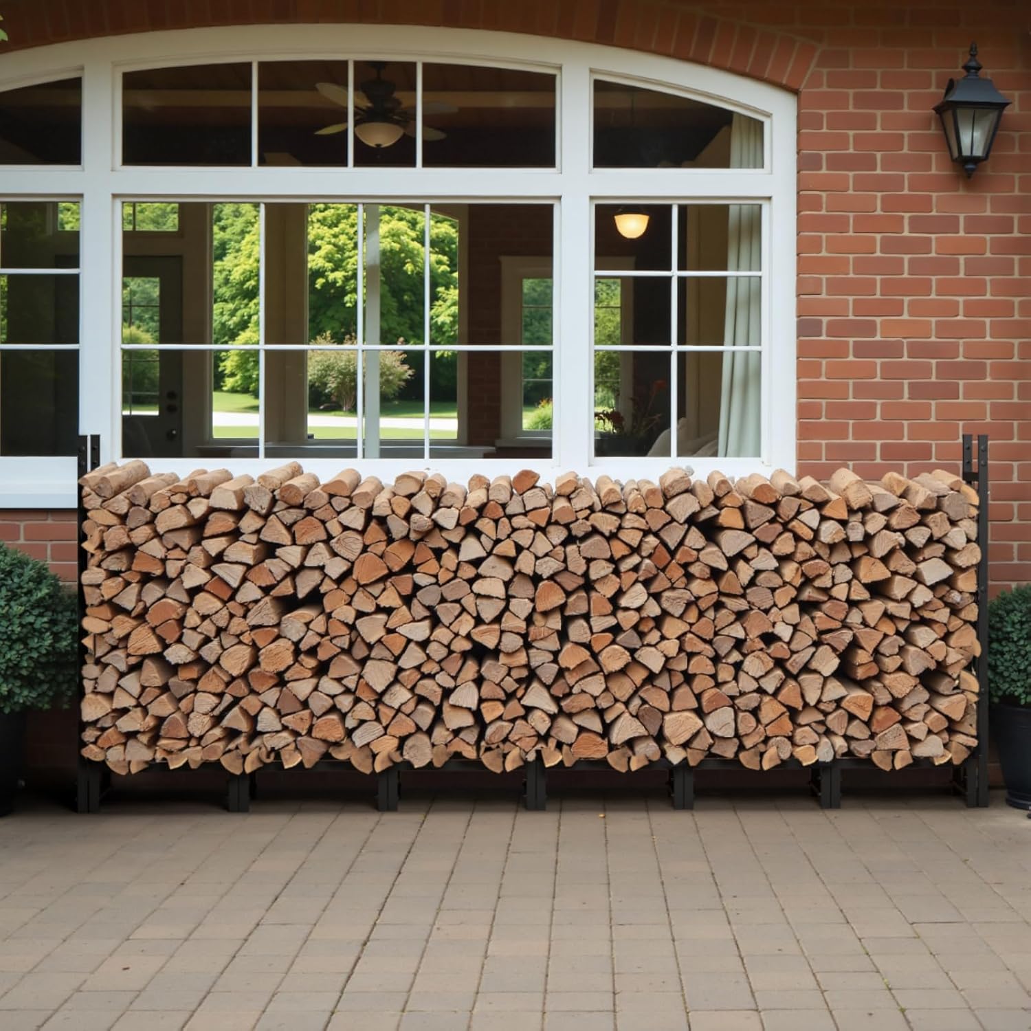 BENASS 8FT Outdoor Firewood Rack with Waterproof Cover - Heavy Duty 1000lbs Log Stacker for Patio Fireplace Storage