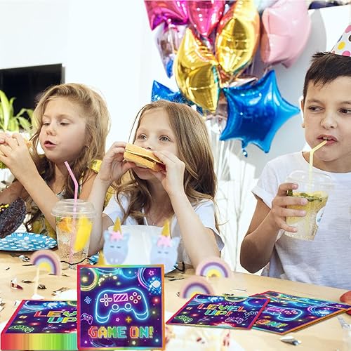 Miniatura 5 de Decoraciones de fiesta de videojuegos, 40 servilletas desechables de neón para fiestas de videojuegos, para niños, niñas, jugadores, tema de