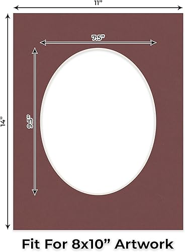 Miniatura 2 de Tapete de 11 x 14 pulgadas, corte biselado para fotos de 8 x 10 pulgadas, apertura de tablero de fotos ovalado granate precortado, sin ácidos, mate