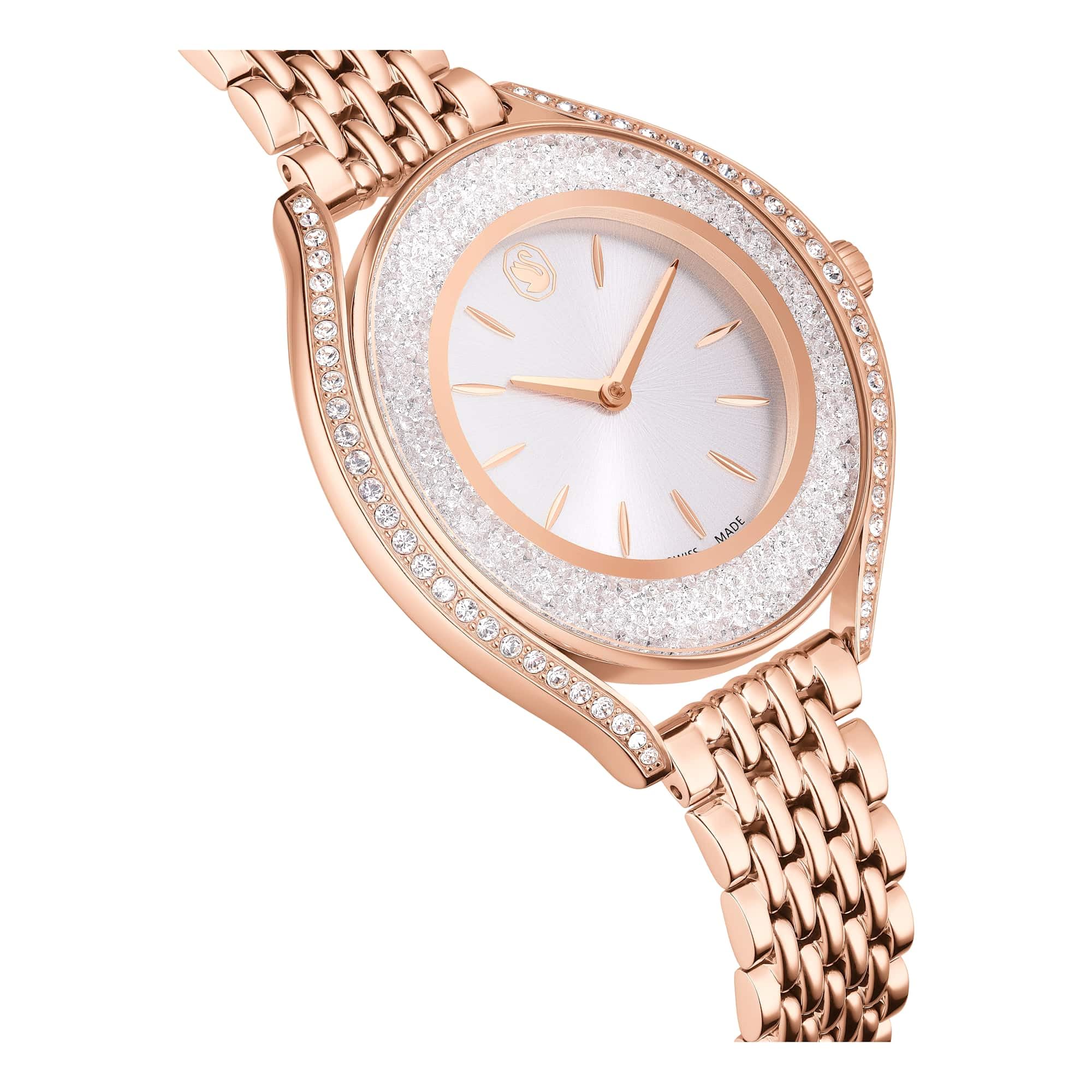 Swarovski Reloj Crystalline Aura, Fabricado en Suiza, Brazalete de Metal, Tono Oro Rosa, Acabado Tono Oro Rosa
