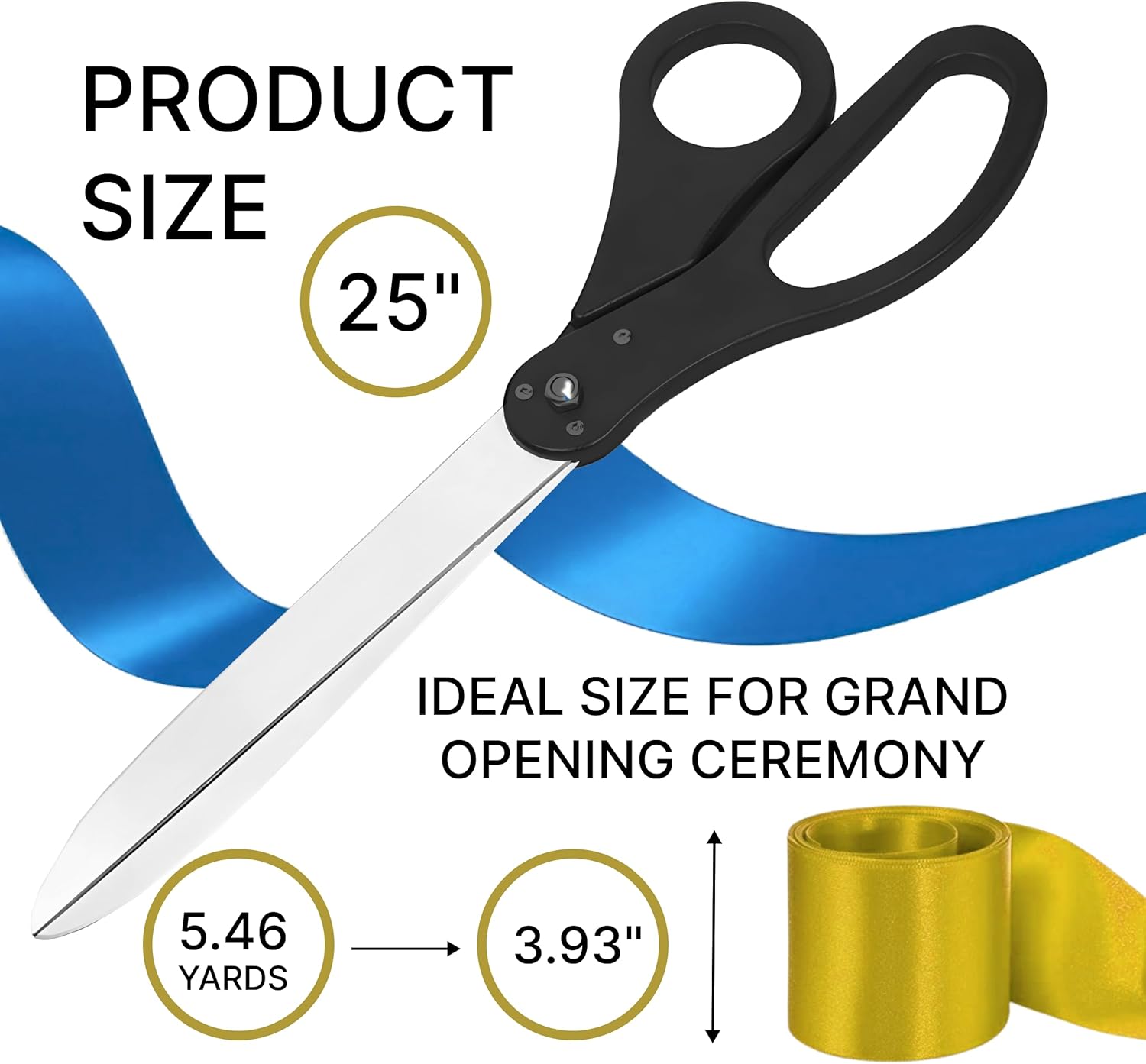 Grand Opening Ceremony Kit — 25" Giant Ribbon Cutting Scissors Black and Royal Blue Satin Ribbon for Grand Openings Inaugurations Ceremonies & Special Events