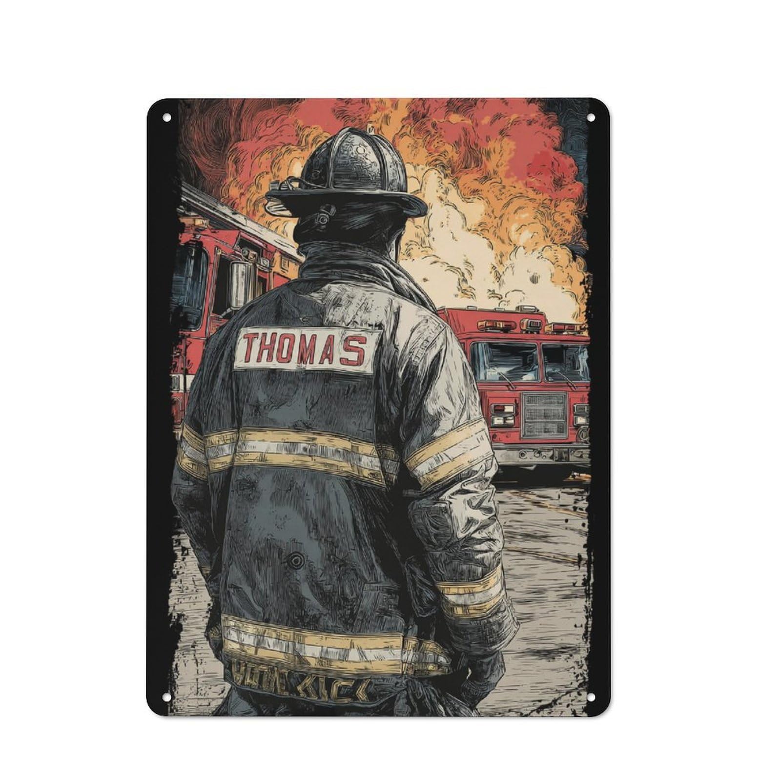 Junmoney Brave Firefighter Tin Wall Plaque 40X30cm With For Living Room Wall, Gift For Feature Wall Decorators During The Christmas Season
