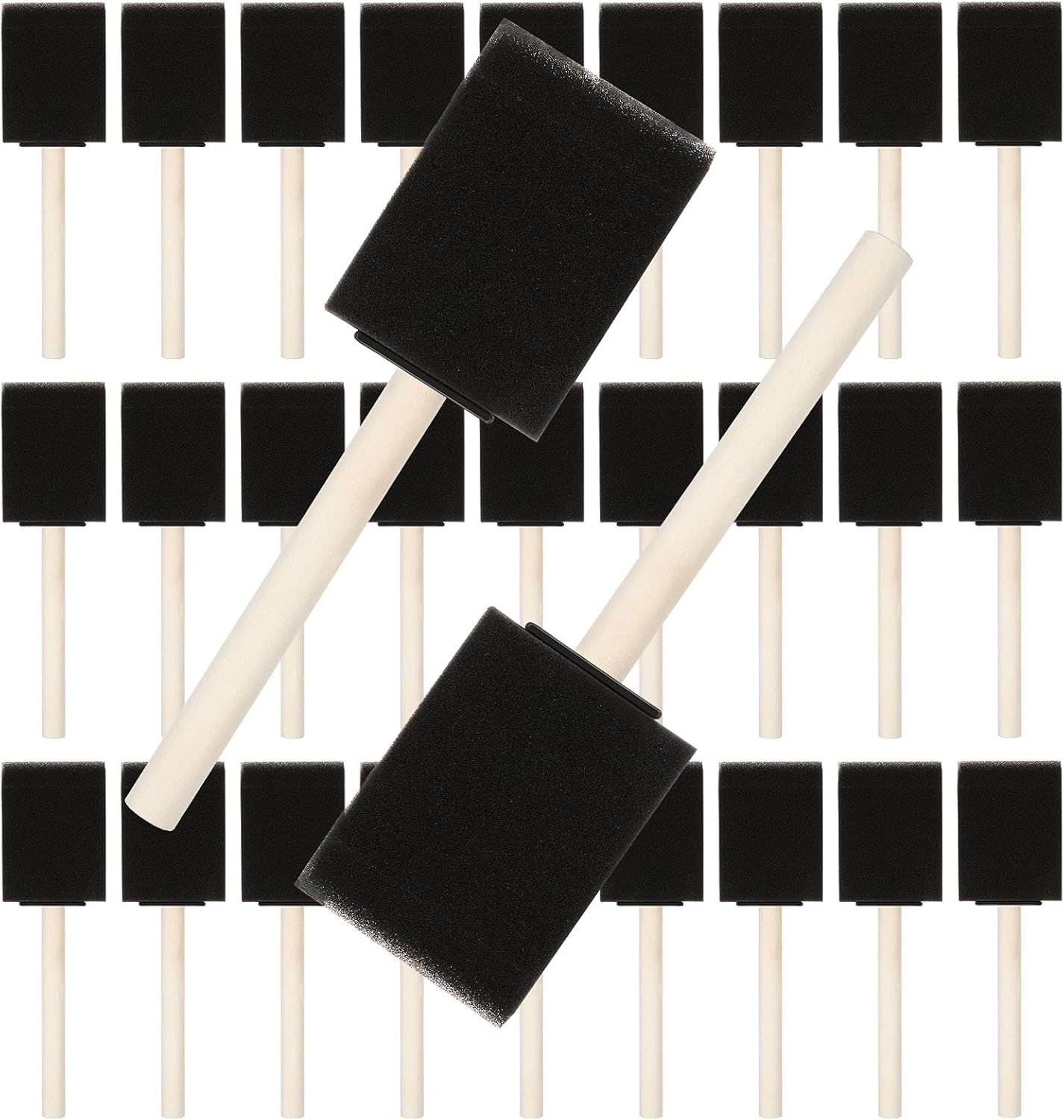 100 Pack 2 inch Foam Brush Sponge Wood Handle Paint Brush Foam Sponge Brush for Acrylics, Stains, Varnishes, Crafts