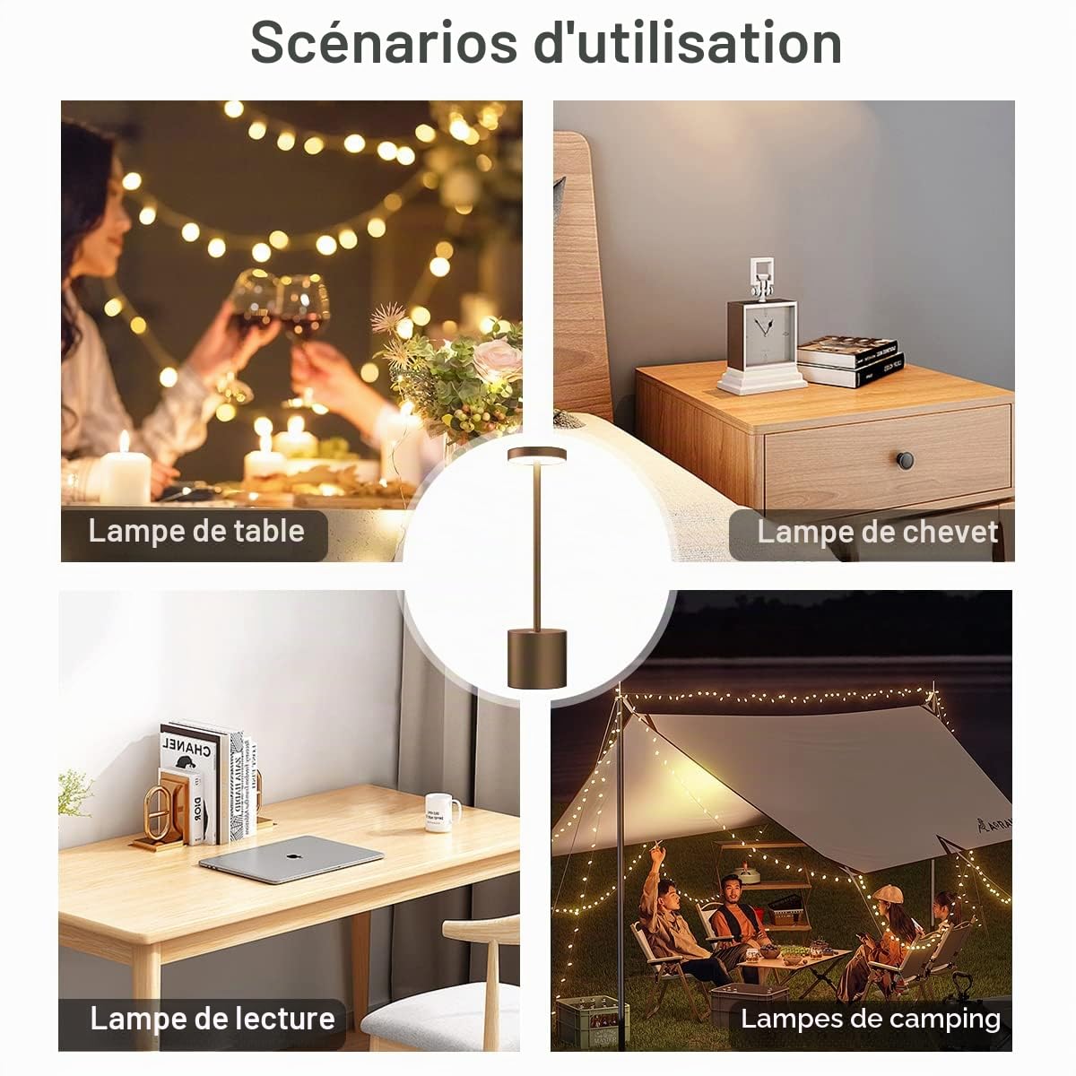Hapfish Lampe de table sans fil rechargeable, 5000mAh bureau LED en métal