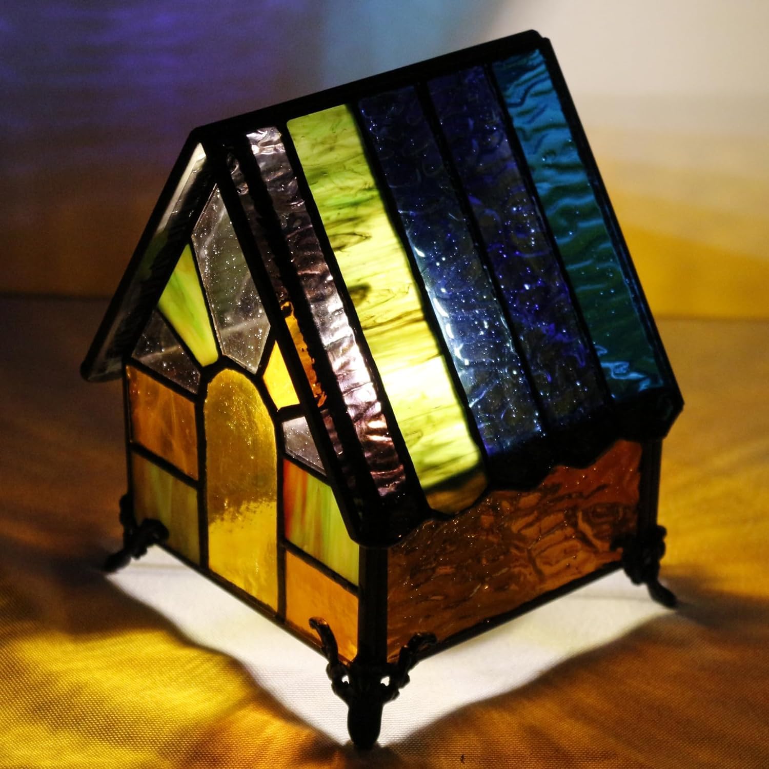 Small Tiffany Table Lamp Mini Tiffany Lighthouse Style Lamp Stained Glass Table Lamp Night Light for Home Decoration 4.8" D x 4" W x 5.8" H (Blue)