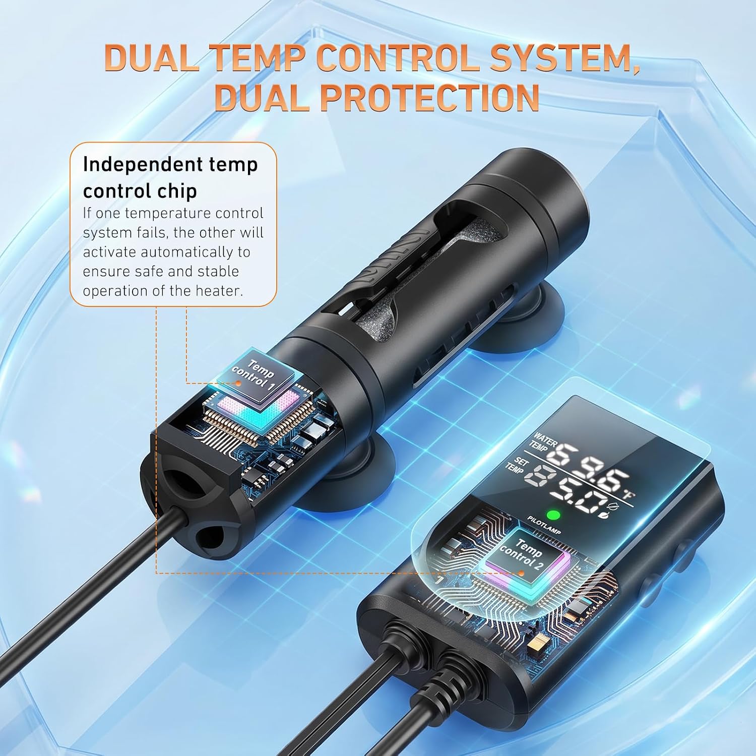 PAIZOO 300W Aquarium Heater, Low Water Line Turtle Heater LED Controller | Low Water Level Design, Real-time Temp Display, Dual Temp Control System, Energy-saving Mode, Precise Temp Control