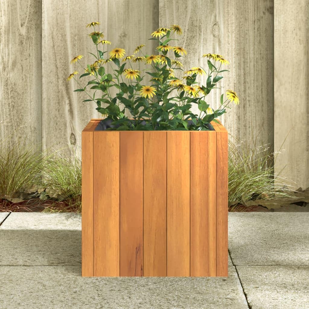 Macetero cuadrado de 25 x 25 x 25 cm, de madera maciza de acacia, con bolsa de fieltro para plantas de interior, hierbas y flores, para salón y oficina