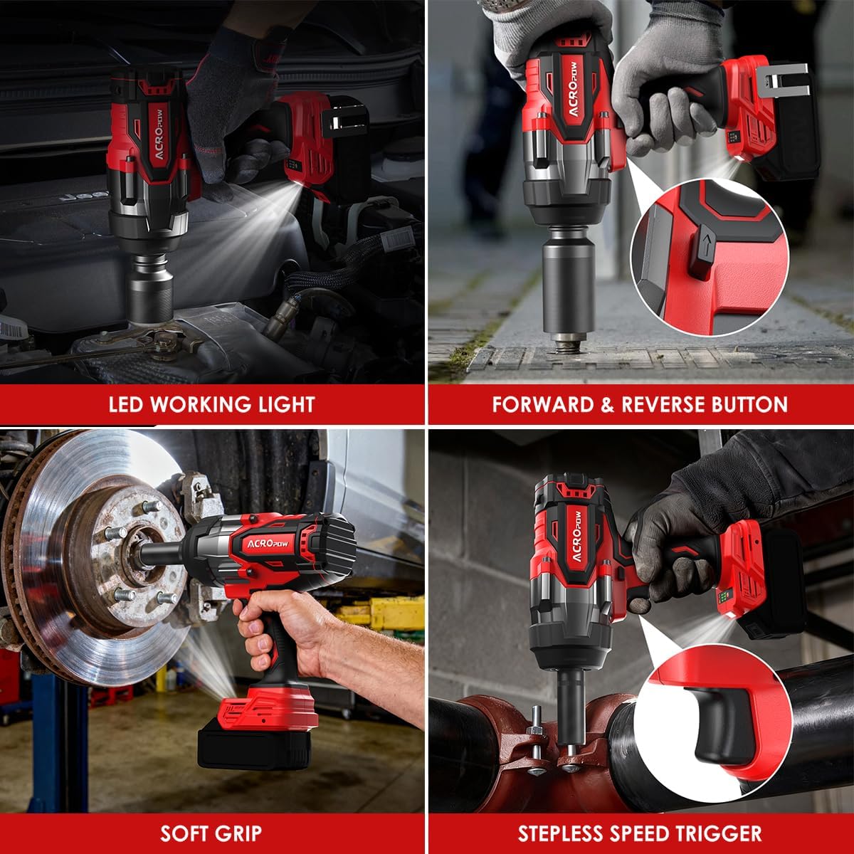 ACROPOW Cordless Impact Wrench Compatible with Milwaukee 18V Battery， 1/2” 1700FT-LBS Brushless High Torque Impact Driver, Auto-Stop Reverse, Variable Speed Heavy Duty Impact Gun(Bare Tool)