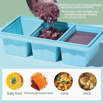 2 Pack Silicone Freezer Molds With Lids,1.5 Cup Silicone Freezer Tray for Meal Prep and Makes 6 Perfect 1.5Cup Portions Cubes for Storing 375mL/250mL/125mL Ice ube,Soup,Sauces,Leftovers and More