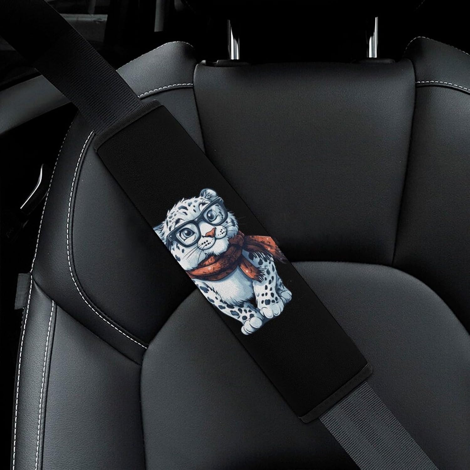 Snowy Leopard Car Seat Strap Covers Soft Seat Strap Shoulder Pads Seatbelt Covers for All Car Seats 1PCS