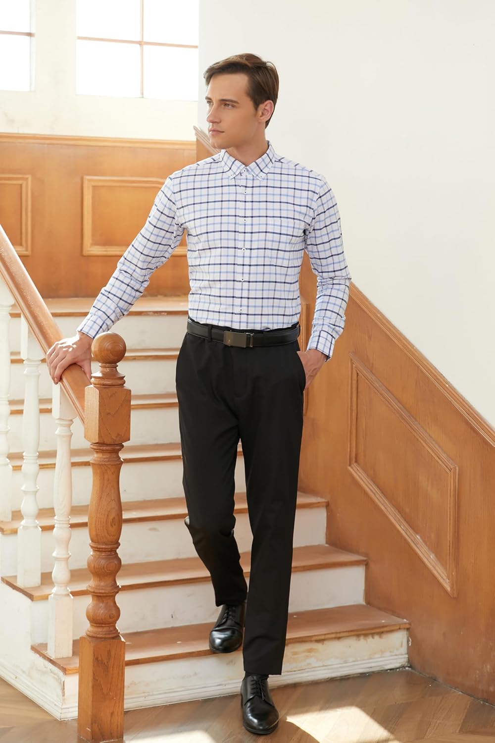 Cromoncent Mens Long Sleeve Oxford Button Down Shirts Casual Dress Shirt for Men,100% Cotton,Plaid/Stripes Shirts - Image 2