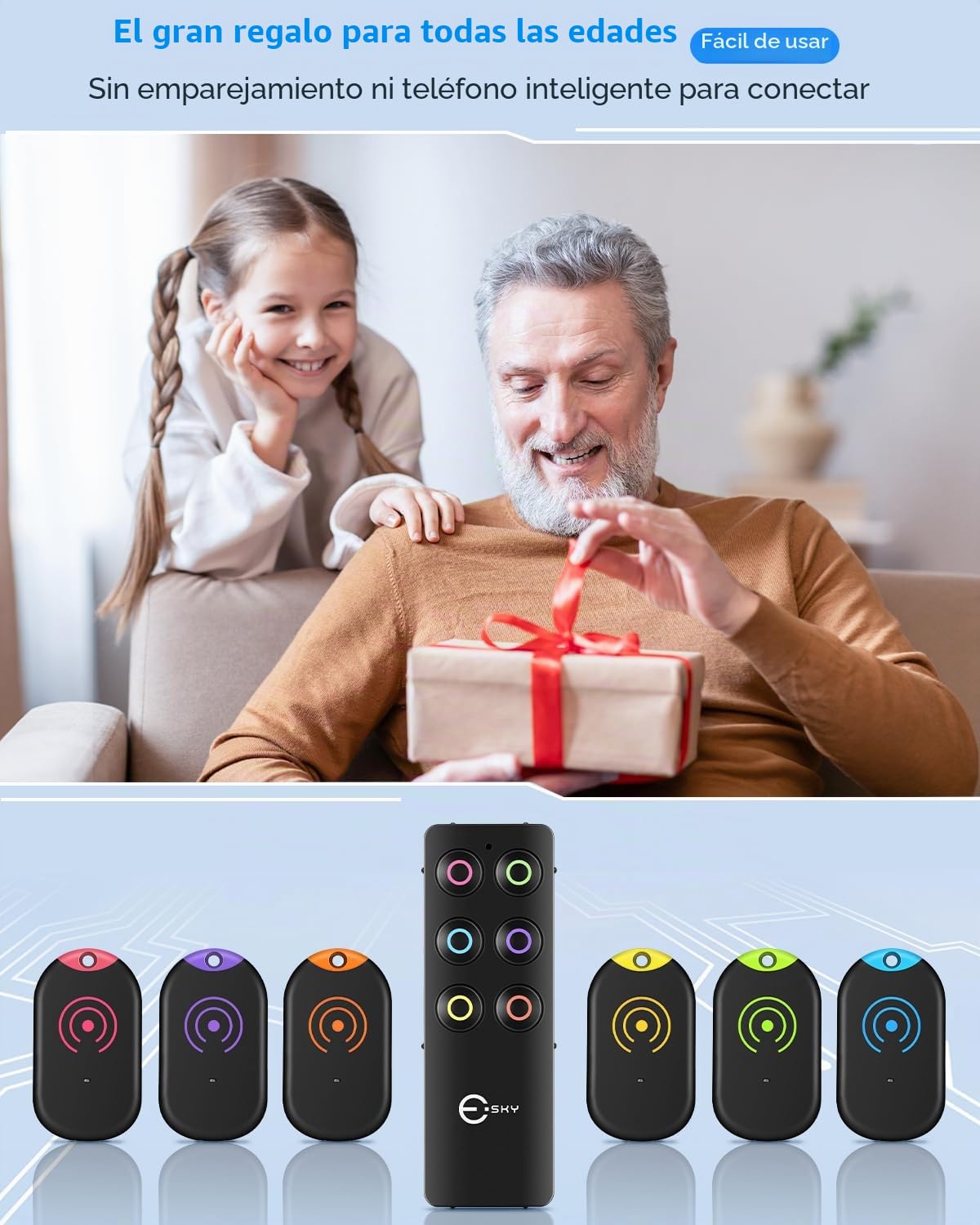 Esky Buscador Llaves, Localizador de Llaves 80dB Localizador Inalámbrico de Llaves con Base de Soporte y LED Control Remoto 1 Radio Frecuencia Transmisor 6 Receptores Negro