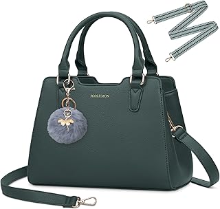 IGOLUMON Women's Top-Handle Handbags PU Vegan Leather Satchel Purses for Women Designer Tote Purse Handbag with Cute Pompom
