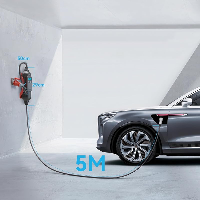 Youwoauto 11KW 3-fázisú Hordozható Wallbox Töltőállomás - Type 2 Töltőkábel CEE Csatlakozóval, Állítható Töltőteljesítmény, Applikációs Vezé