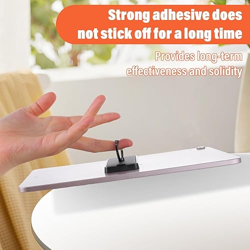 Miniatura 5 de Soporte universal negro para tableta, ajustable, plegable, con 360 asas, soporte para anillo de agarre con parche adhesivo, accesorios de escritorio