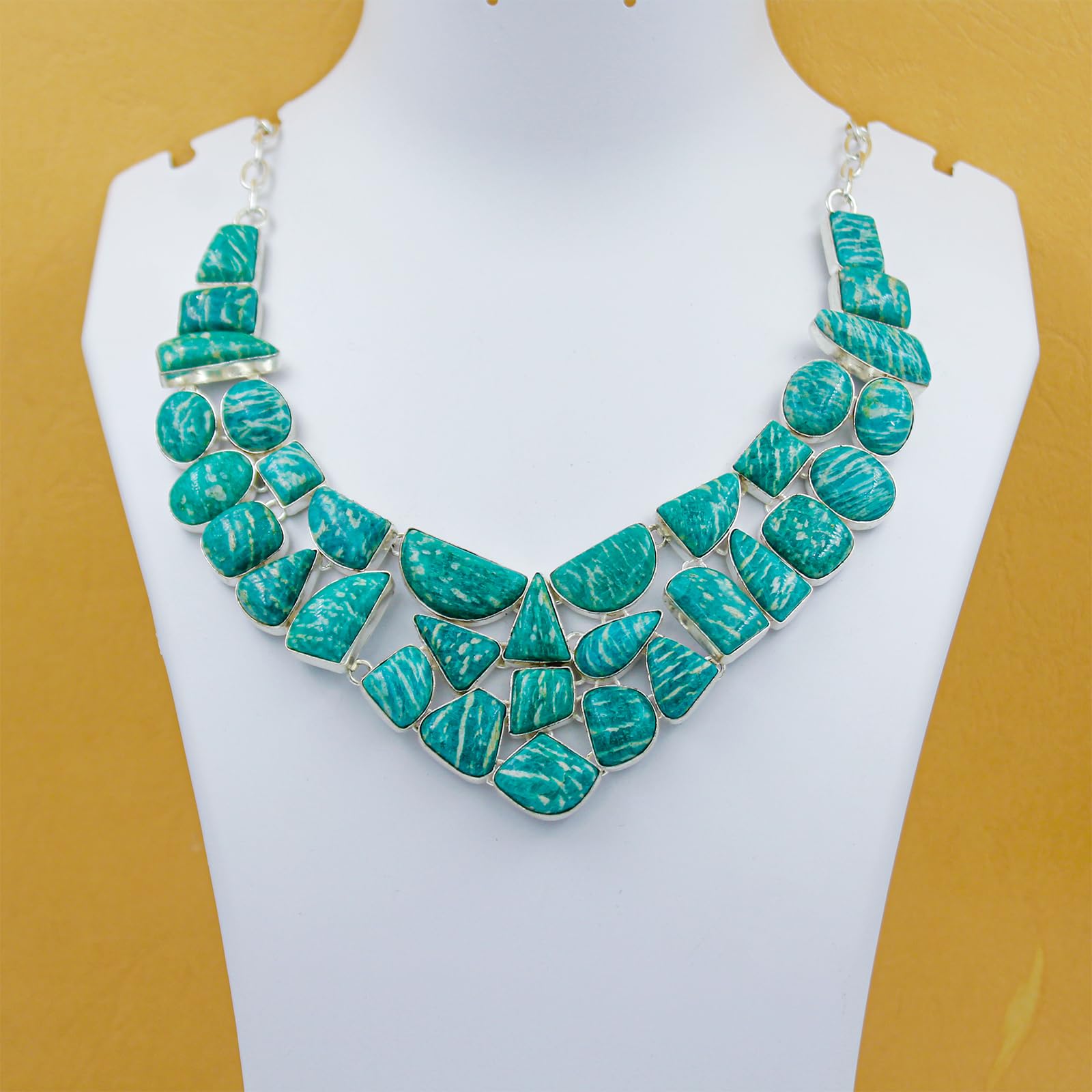 Collana donna placcata argento elegante con amazonite naturale choker artigianale regolabile 45 cm gioiello fatto a mano boho chic statement colorato ideale per ogni occasione o regalo raffinato