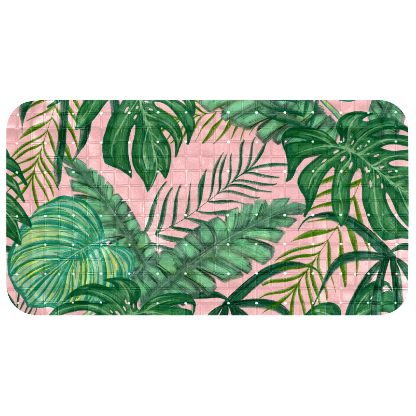 Alfombrilla de ducha con orificios de drenaje y ventosas de hojas tropicales 37,3x68,3 cm