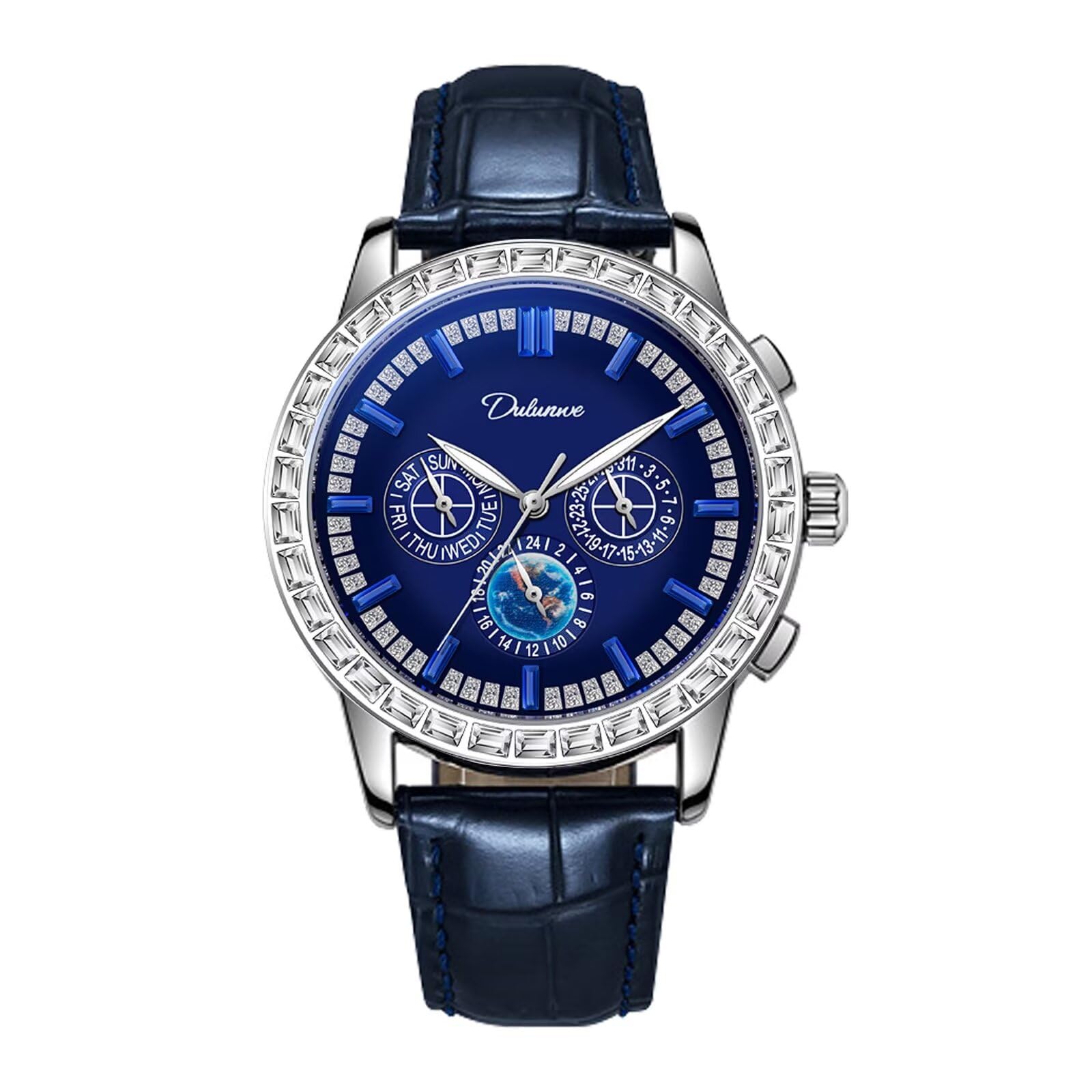 Reloj de pulsera de moda para hombre, esfera grande de diamante, reloj mecánico de cuerda manual, correa de cuero, relojes automáticos de negocios
