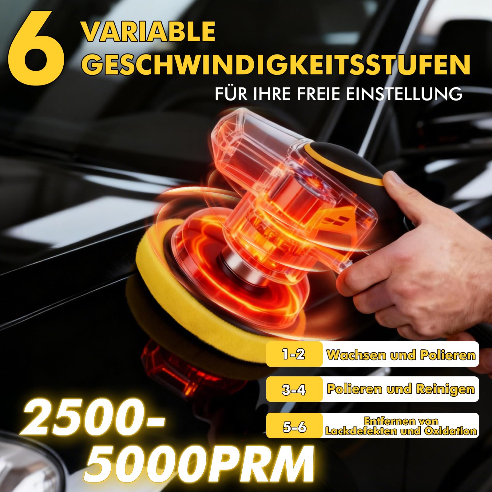 Polishing Schnurlose, Poliermaschine Auto Akku mit 1 Stück 20V 4000mAh, 6 Variable Geschwindigkeit Auto Politur Set, 2500-5000RPM, 20-teiligem Polierset für die Auto-Detailpflege und Kratzerentfernung