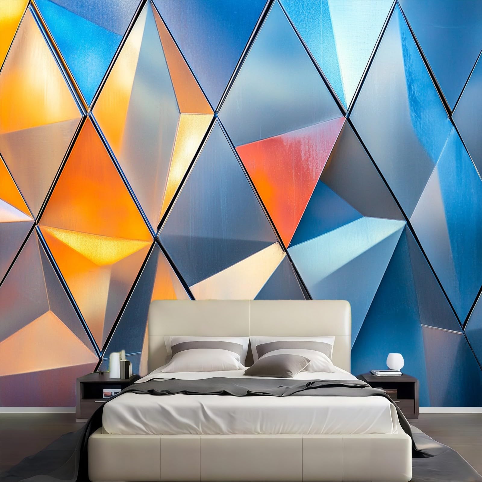 Papier Peint Intissé Art géométrique losange 400 x 280 cm Panoramique Gris Argenté Fond TV Salon Chambre Décoration Murale Grand Format