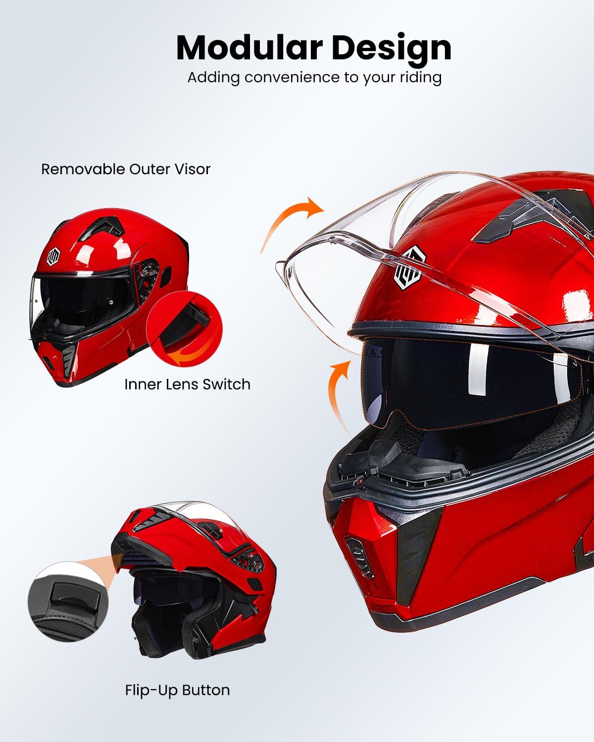 ILM Motorcycle Modular Full Face Helmet for Adult Flip up Dual Visor LED Tail Light Optional DOT - Image 4