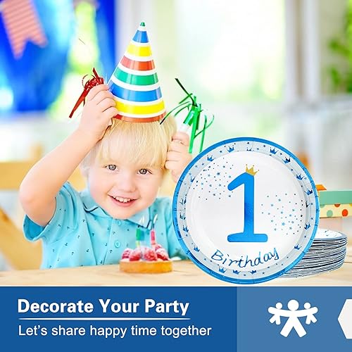 Miniatura 7 de Platos para fiesta de cumpleaños de 1st Happy Birthday 9 a 50 unidades platos de papel para fiestas de cumpleaños para decoración de fiestas de