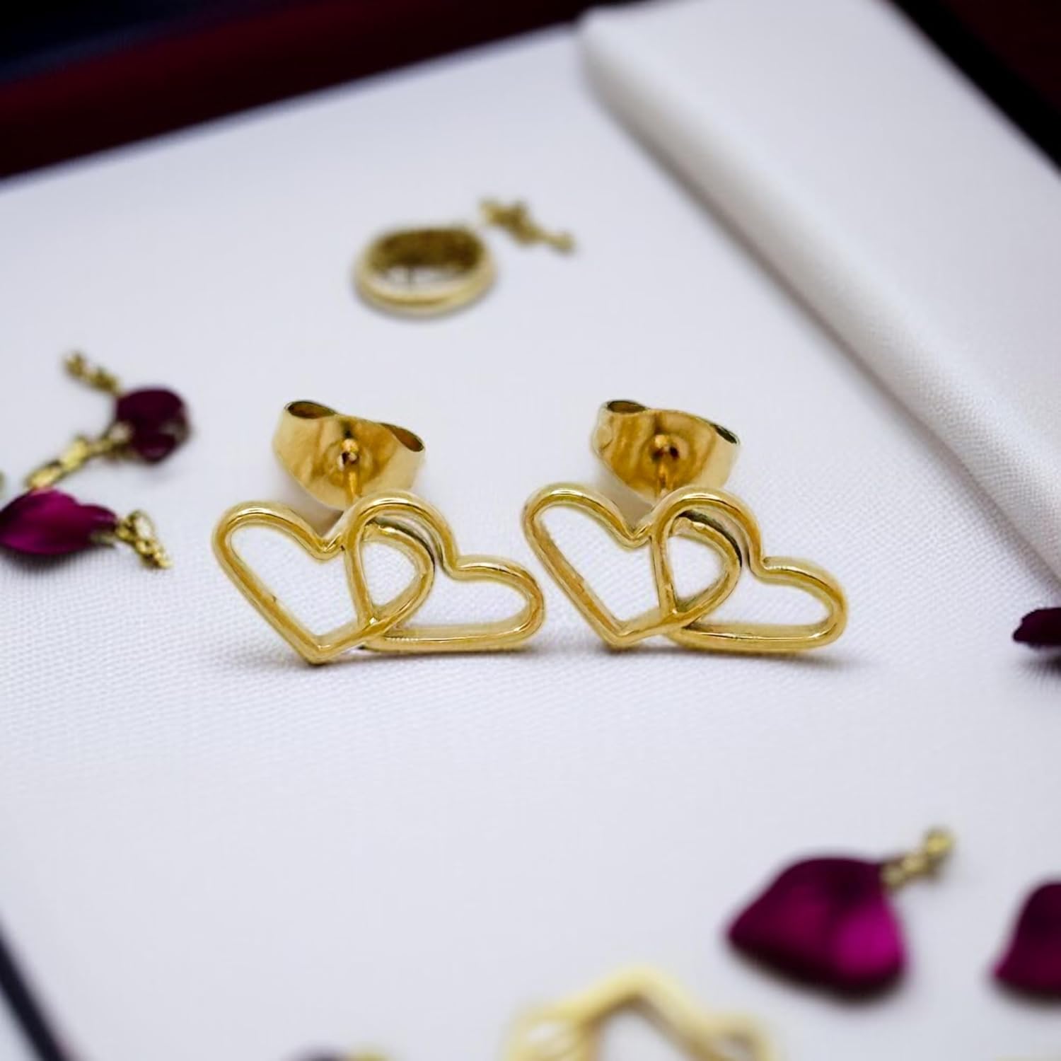 Generic Heart Stud Earrings, 18K Gold Plated Stainless Steel, 15mm, Hypoallergenic Push Back Closure for Women, Valentine's Day Collection - Image 5