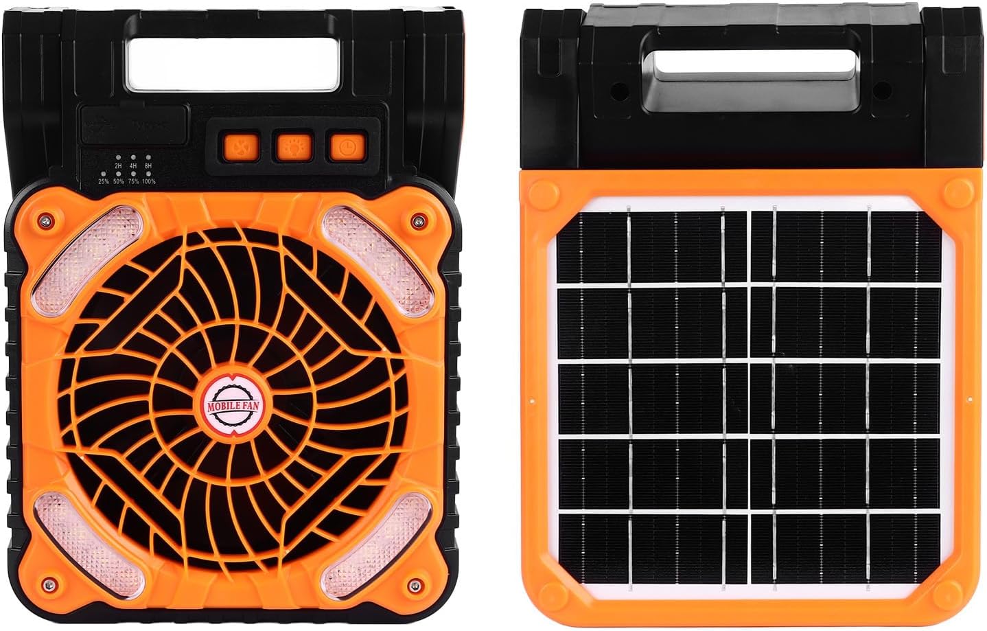 GLOGLOW Solar Fan, ABS Material, 4 Speed Adjustable Brushless Motor, 5200mAh Battery, Ideal for Camping and Outdoor Activities (Orange)
