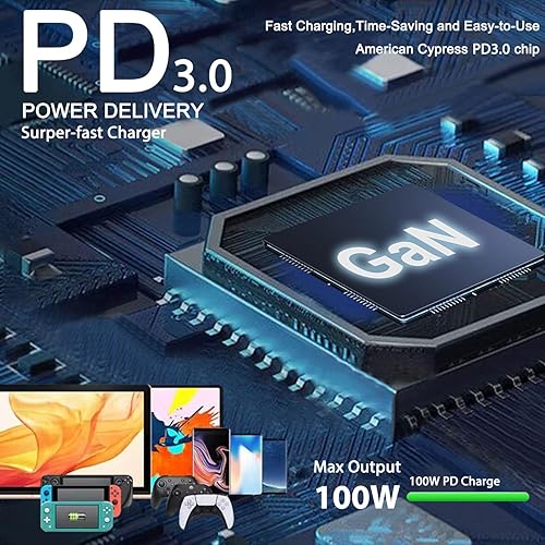 Miniatura 6 de HKY PD100W USB C GaN Cargador Estación de carga de 3 puertos con enchufe plegable de EE. UU., Reino Unido, UE, AU Cargador de pared rápido compacto