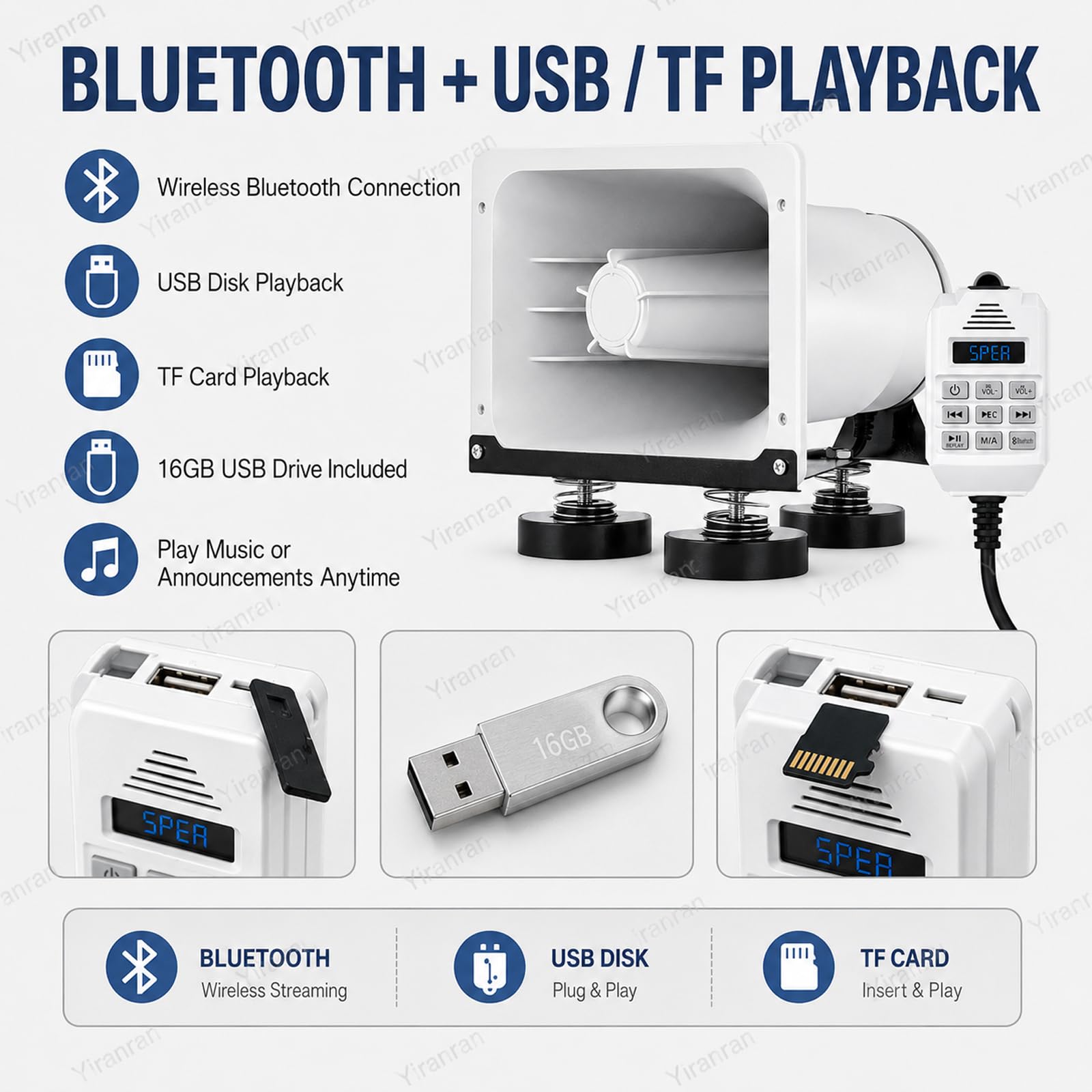 Altoparlante Impermeabile Da Esterno Da 150 W, Megafono Per Auto, Riproduzione Usb/tf, Registrazione Di 520 Secondi, Connessione Intelligente A Telefoni Cellulari E Tablet, Per Veicoli, Sirena