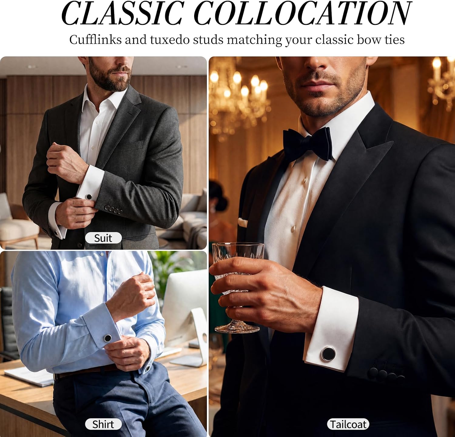 Cufflinks for Men, Stainless Steel Tuxedo Cuff Links Classic
