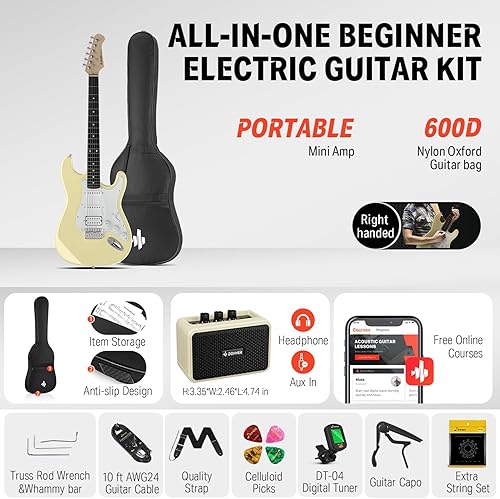 Miniatura 8 de Donner DST-102 - Kit de guitarra eléctrica de 39 pulgadas, con amplificador, bolsa, capo, correa, cuerda, sintonizador, cable, púas-1