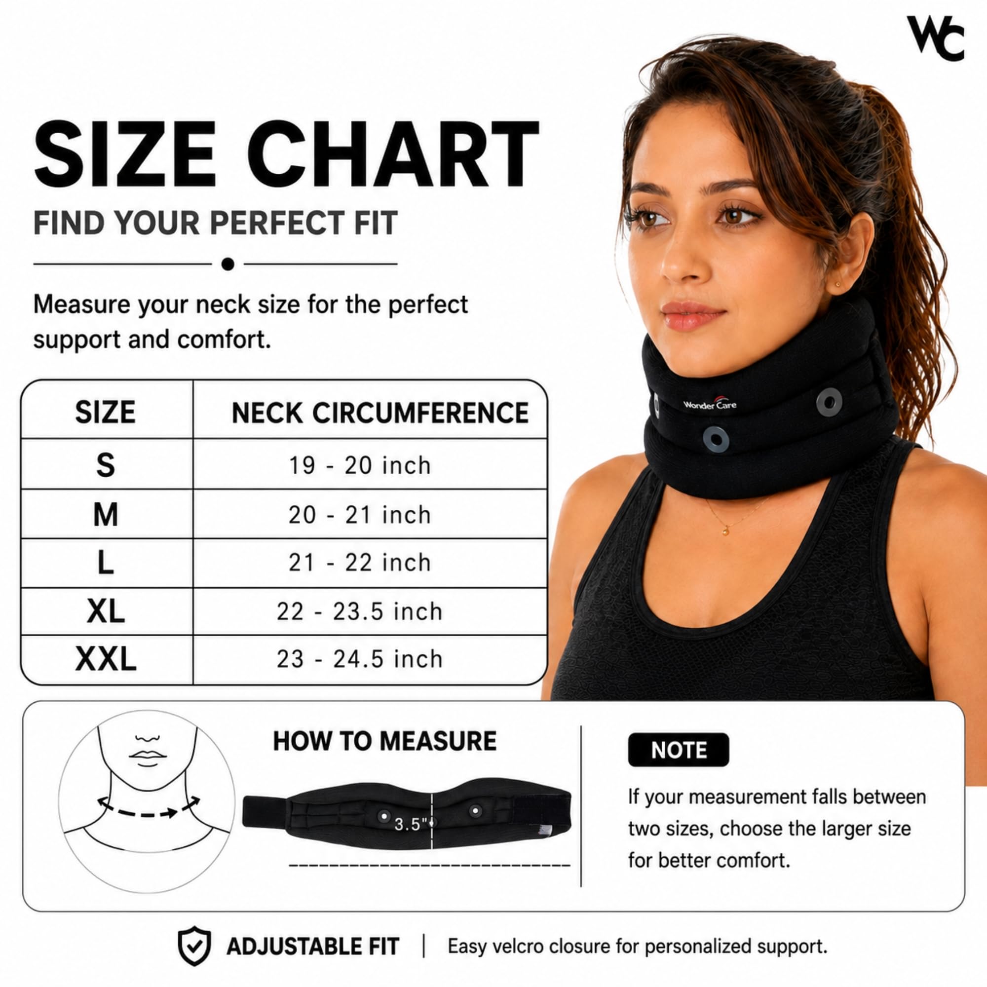Wonder Care Halskrause zum Schlafen, verstellbare Halskrause, Nackenstütze, weiche Halskrause gegen Nackenschmerzen und zur Unterstützung für Frauen und Männer - schwarz_XXL