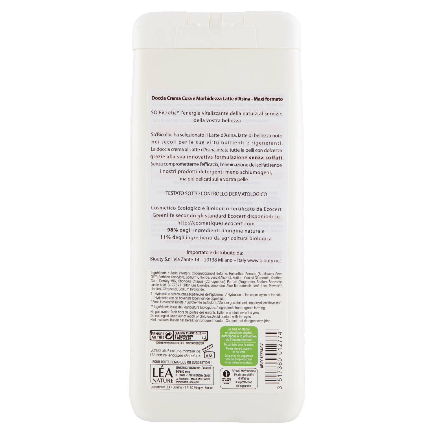 So' Bio étic doccia crema latte d' asina Bio 650 ml – Set di 2
