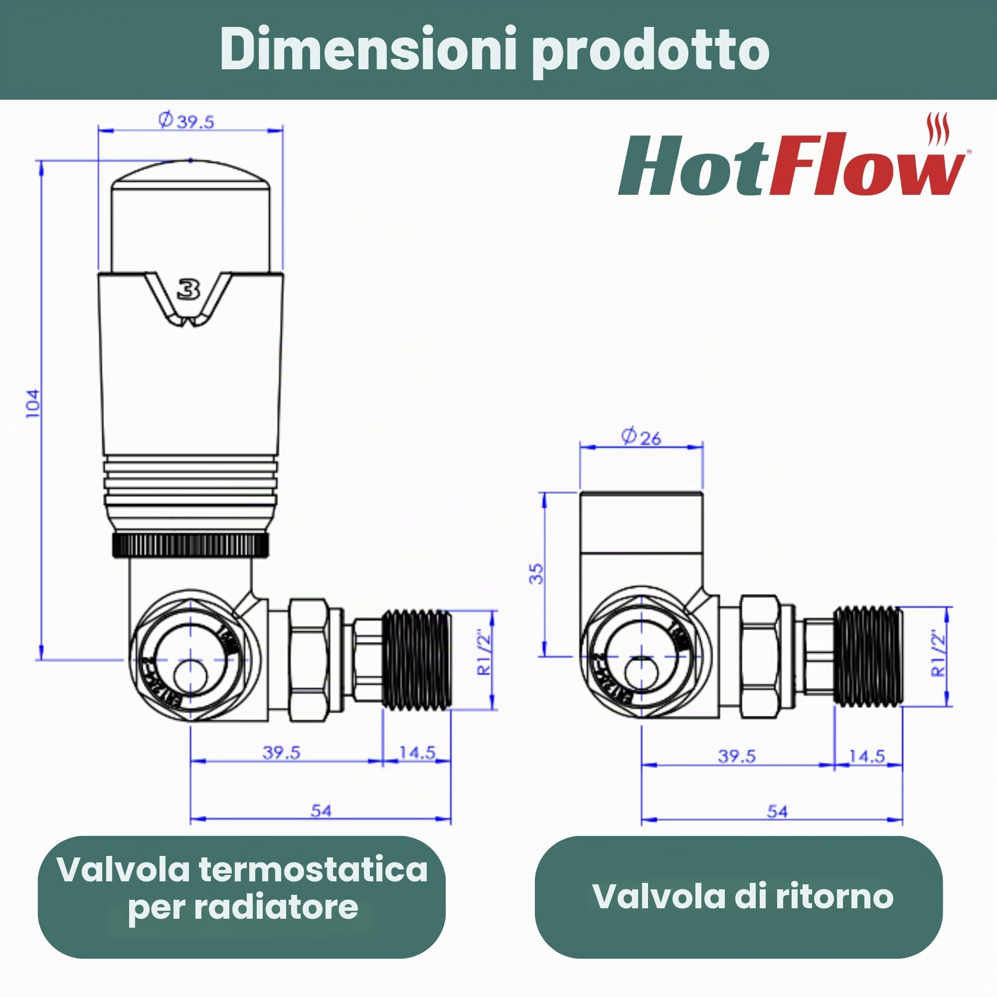 Valvola termostatica TRV completamente bianca, coppia di valvole con testa ruota e scudo blocco