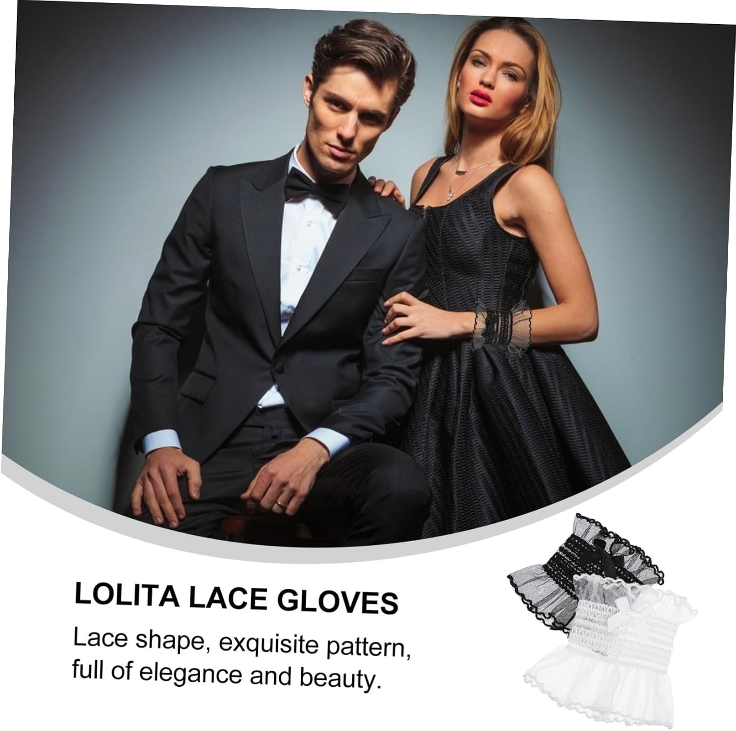 VANZACK 2 Pairs Lolita Lace Gloves White Lace Fingerless Gloves Bridal Accessory for Wedding