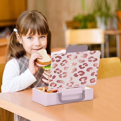 Miniatura 7 de Kcldeci Lonchera Bento de oro rosa con estampado de leopardo, caja Bento con contenedores para almuerzo, caja de almuerzo para niños pequeños, niños
