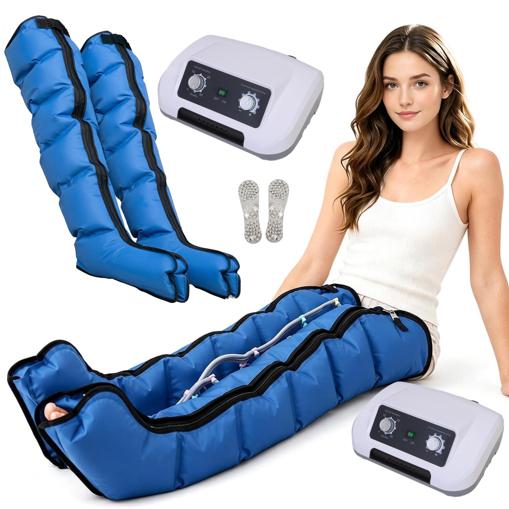Appareil de Pressothérapie à Domicile, pour Jambes (Bleu M)