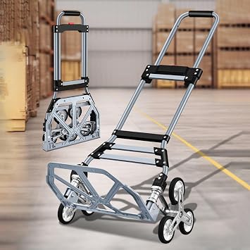 Heavy Duty Trolley Cart, Stair Climbing Shopping Cart with Telescoping Handle, Foldable Utility Hand Truck Load Bearing Moving Trolley for Delivery Factory Home Use Silver