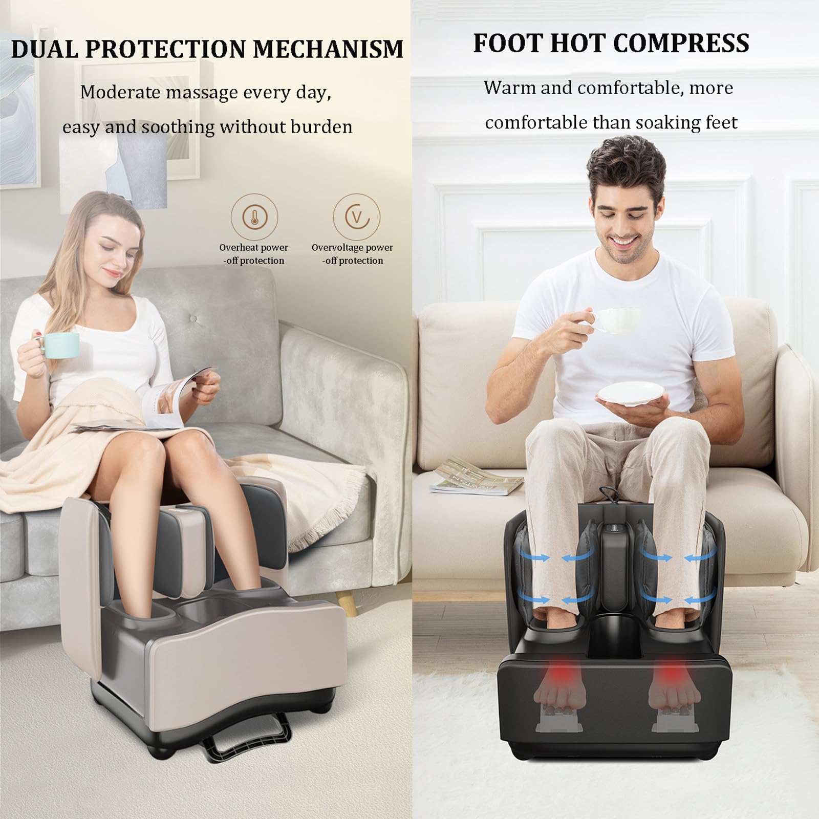 Massaggiatore Shiatsu per piedi con calore, massaggiatore 2 in 1 per piedi e polpacci, per muscoli stanchi, sollievo dalla fascite plantare, vibrazioni e compressione, per uso familiare