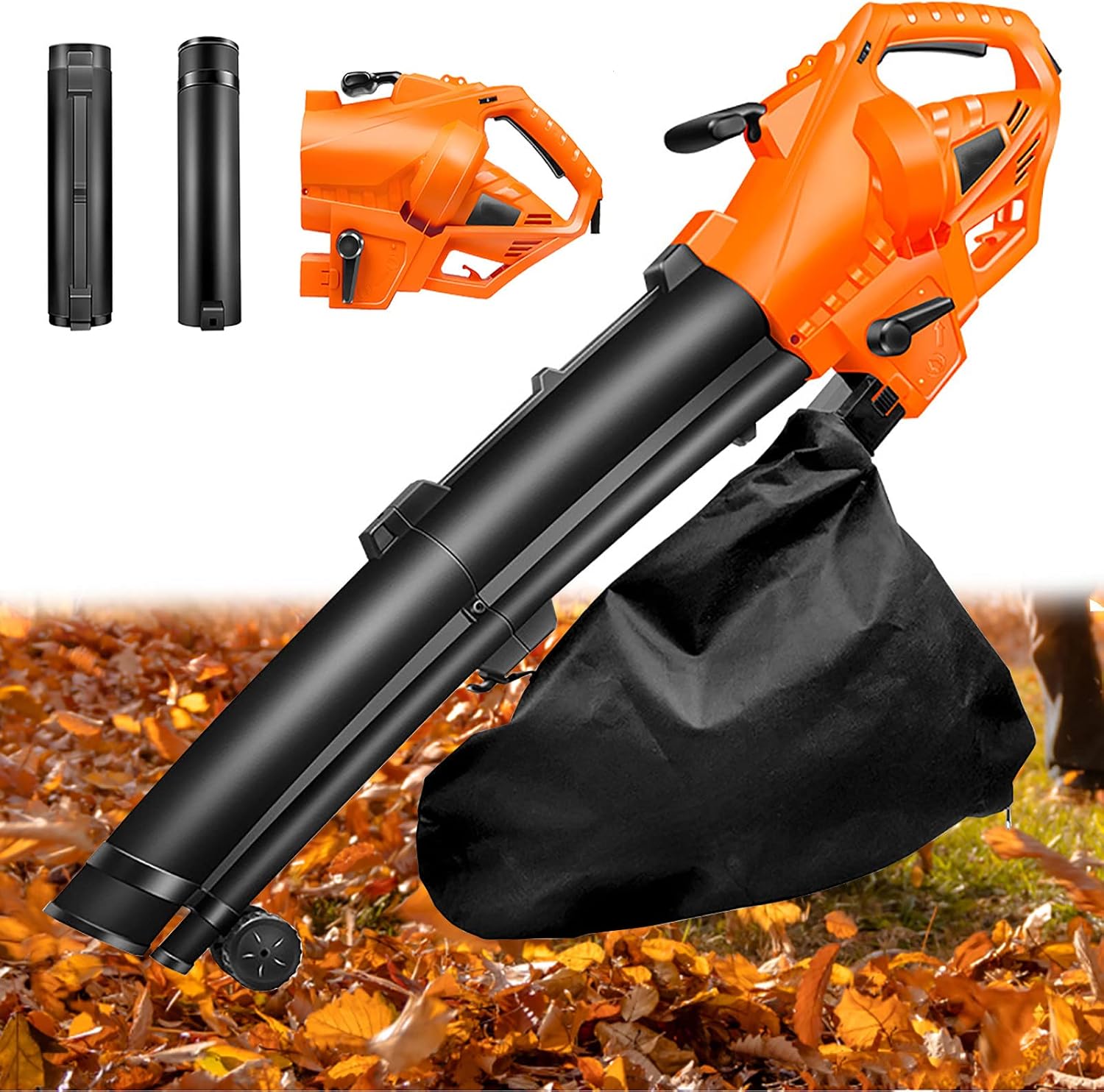Powerful Leaf Blower, 3 in 1 (Leaf Blower + Vacuum Cleaner + Leaf Shredder) Garden Blower, 6-Speed Adjustment, 10:1 Powder Ratio, with 35L Collection Bag, 270 Km/H Electric Garden Duster,10M (20m)