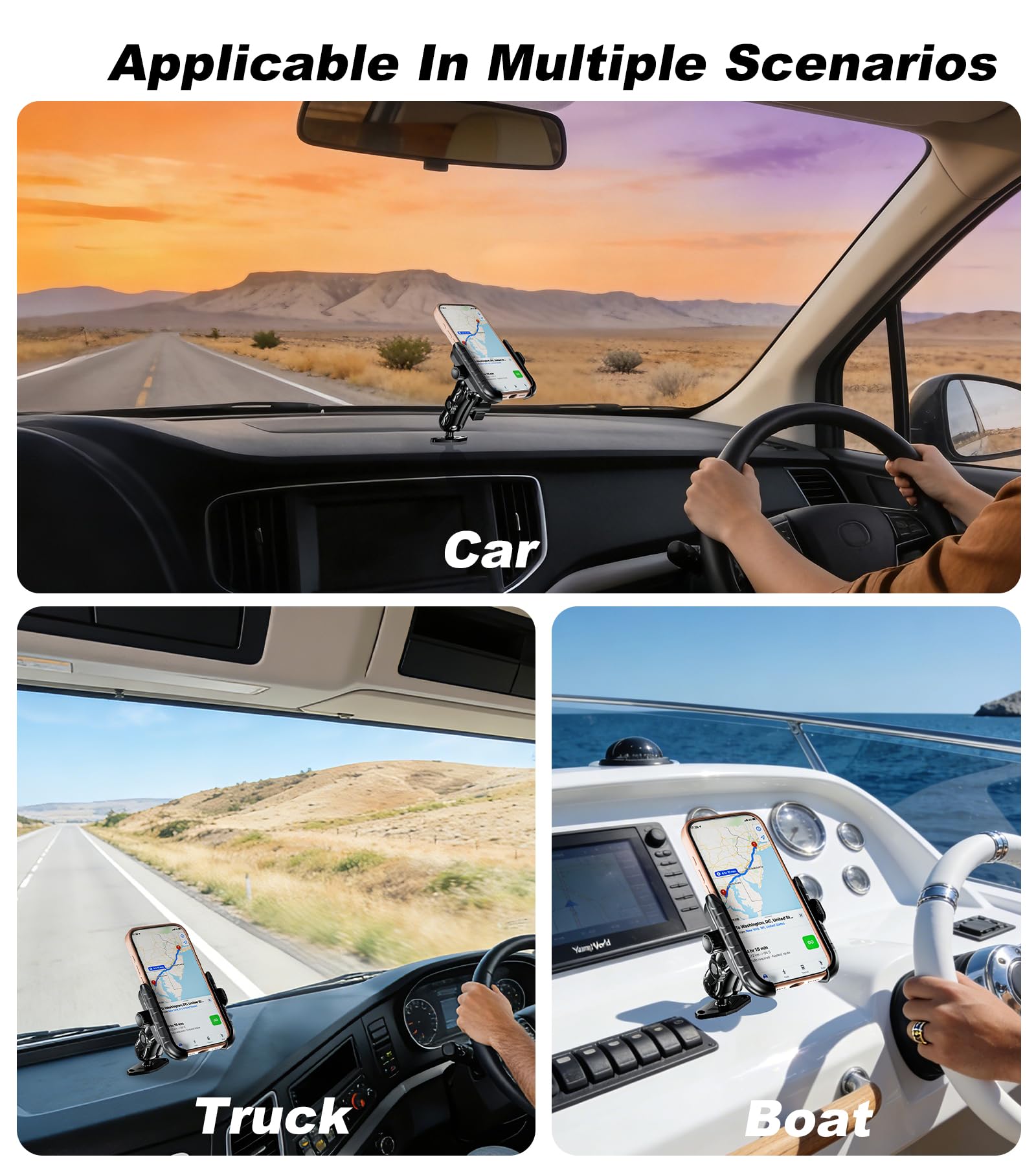 LOKTENWO Anti-Vibrations-Telefonhalterung mit Vibrationsdämpfer [Kamera ohne Blockierung] [1s Lock & Release] mit mittlerem Arm und Aluminium-Diamant-Basis für Auto, LKW, UTV, Boot, passend für