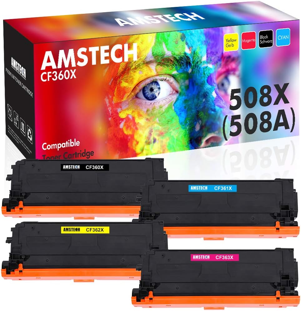 Compatible Toner Cartridge Replacement for HP 508X CF360X 508A CF360A M553 HP Color Laserjet Enterprise M553dn M577 M553n M553x CF361X CF362X CF363X Toner (Black Cyan Yellow Magenta, 4-Pack)