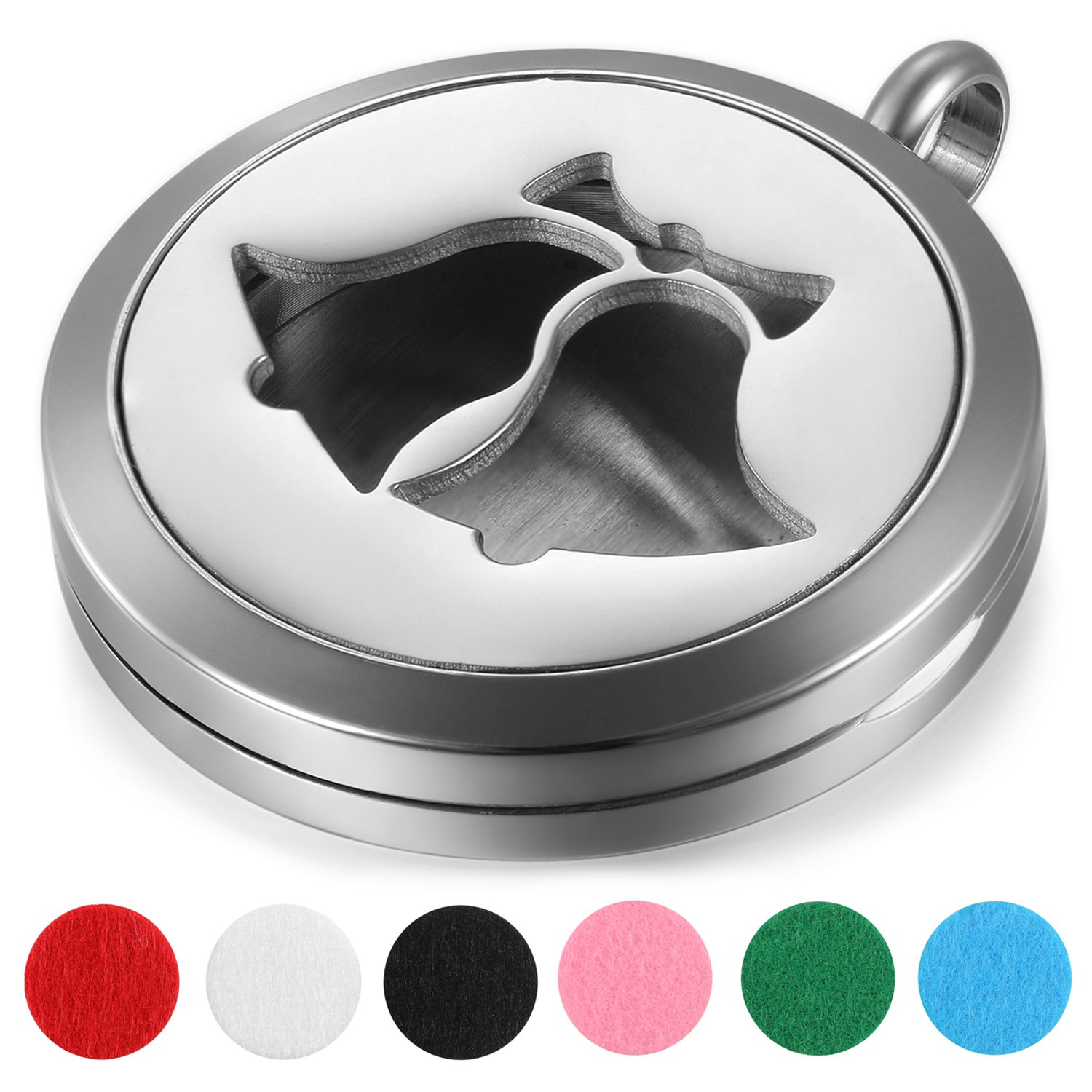 JewelryWe 16PCS Set Damen Halskette, verschiedene Design Edelstahl Aromatherapie Ätherische Öle Diffusor öffenbar Floating Medaillon Locket Anhänger mit 6 Bunt Filzkreisen und 45cm Kette, Silber