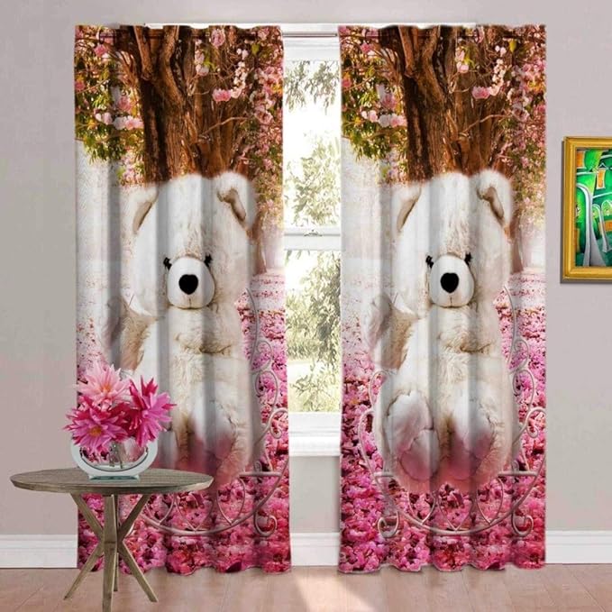 Buy FDV 3D Teddy Bear Digital Printed Polyester Fabric Curtains for Bed
