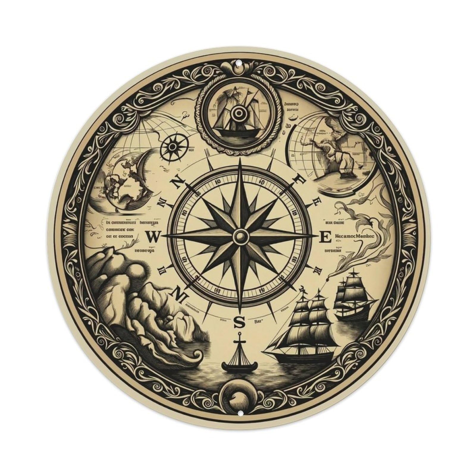 Vintage Nautical Compass World Map Azimuth Heritage Metal Tin Sign