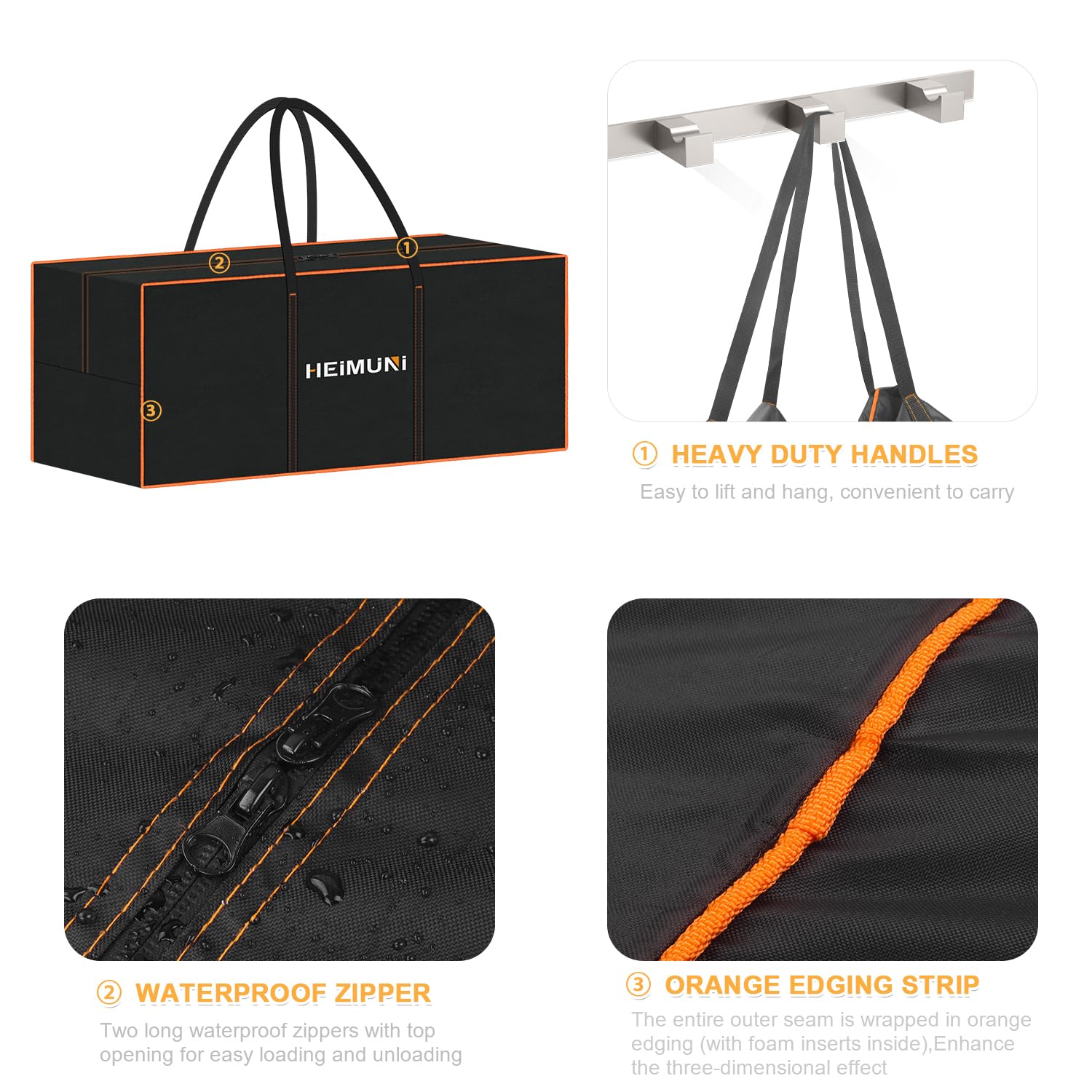 HEIMUNI Borse di Stoccaggio per Esterni Borsa per Cuscini da Giardino Impermeabile, Borsa Albero Natale Porta Cuscini da Esterno con Maniglia Custodia Borsa Porta Cuscini da Esterno 130x45x55cm