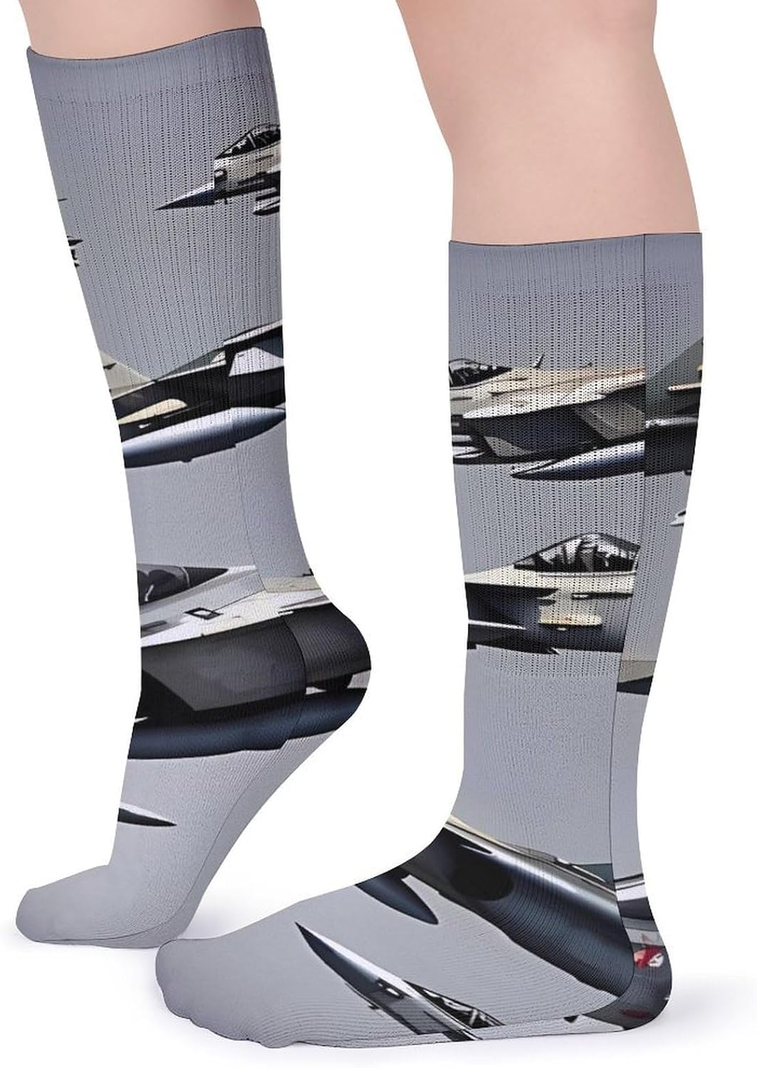 Breathable Crew Sock, Moisture Wicking, Athletic Calf Socks, Cozy | Aircraft Fighter Jets Compression Socks for Women Men, Lightweight High Work Socks for Business, Casual