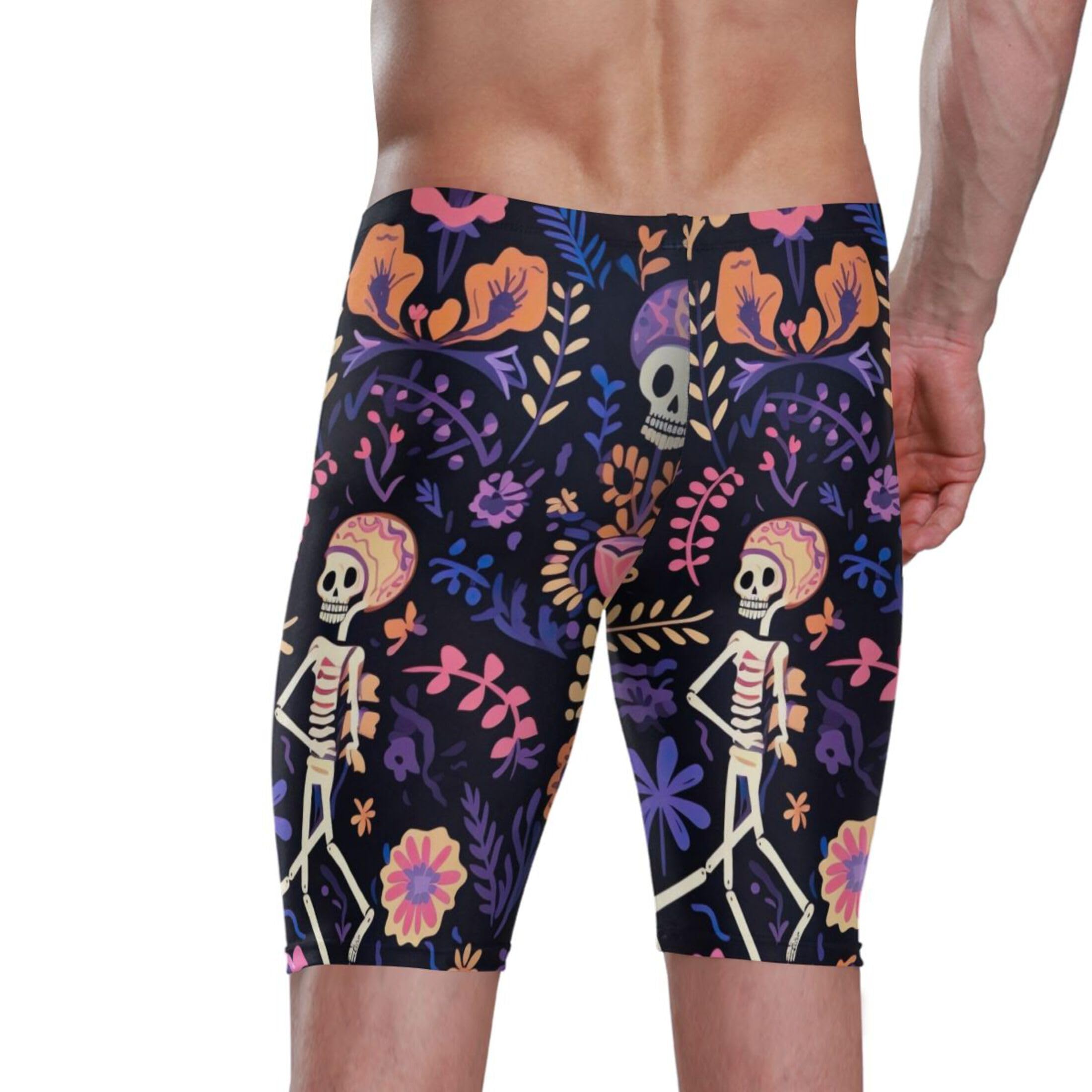 Sugar Skull Skeleton Gothic Flowers Men's Swimsuit Swim Jammers L B0400643